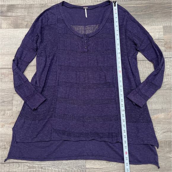 Free People Linen Cotton Blend Henley Medium Witchy Purple Whimsygoth Boho Top - Picture 5 of 6